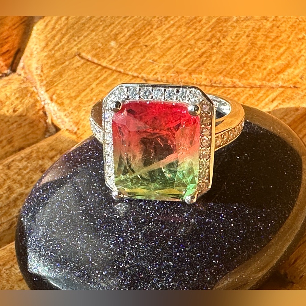 Watermelon 🍉 Quartz Ring - 6 Carat - Sterling Silver Sz 7 Ring Cocktail Ring